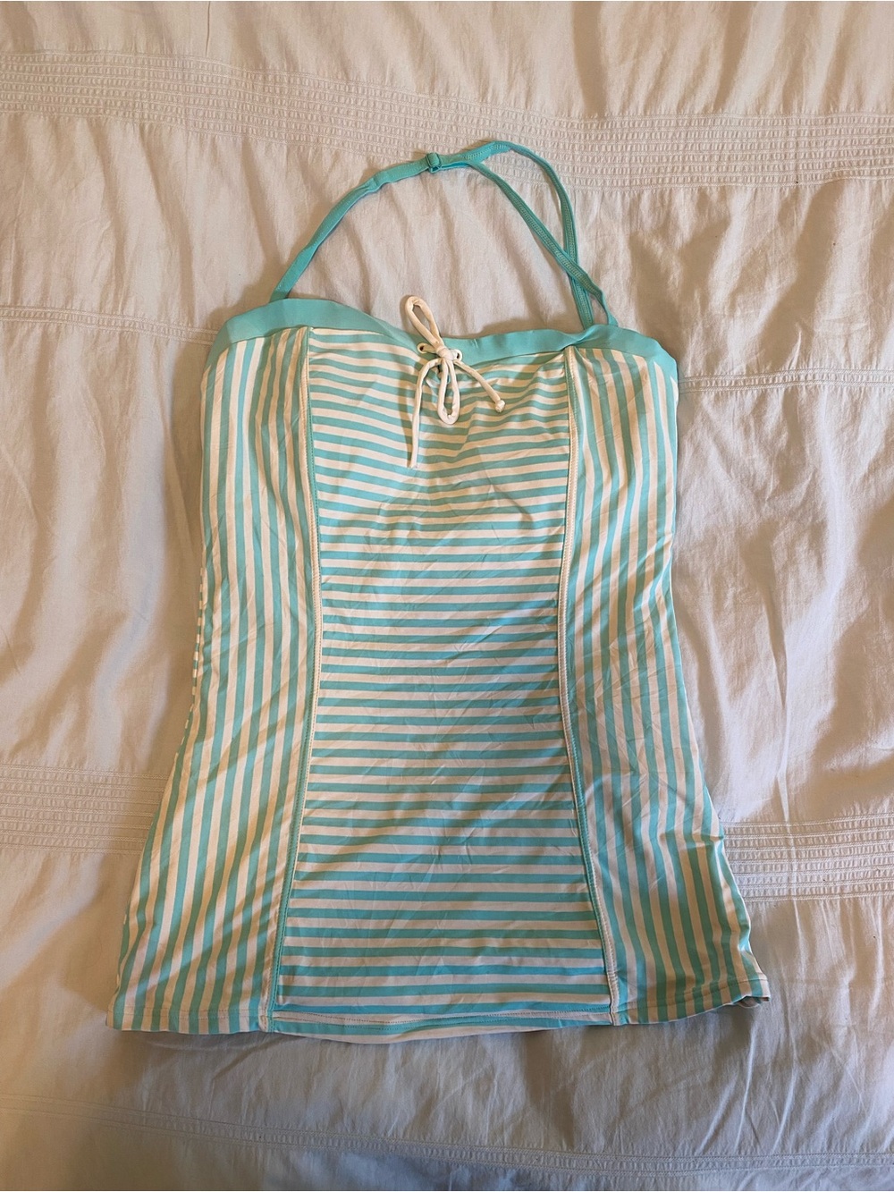 Y2K Striped White and aqua Halter Tankini Top
